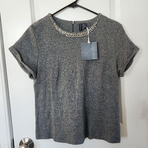 Paraphrase Gray Blouse w/Embellished Neckline, Size Medium, new with tags